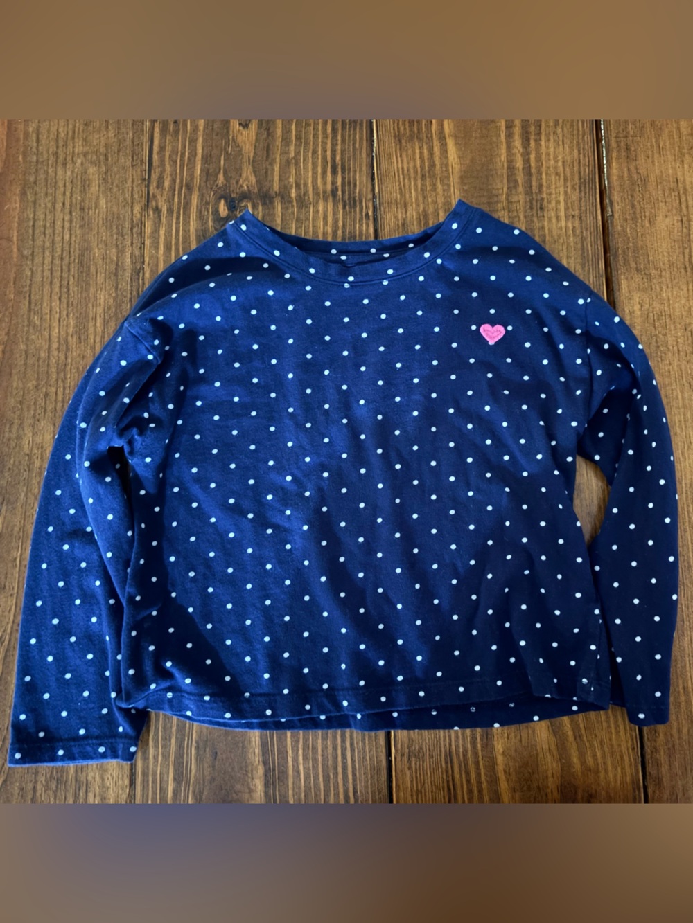 Gap Navy Polka Dot Long Sleeve Tee with Pink Heart